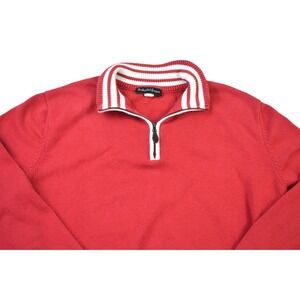 Bullock & Jones Mens Red 100 Pima Cotton 1/4 Zip Sweater Size L Made in Peru